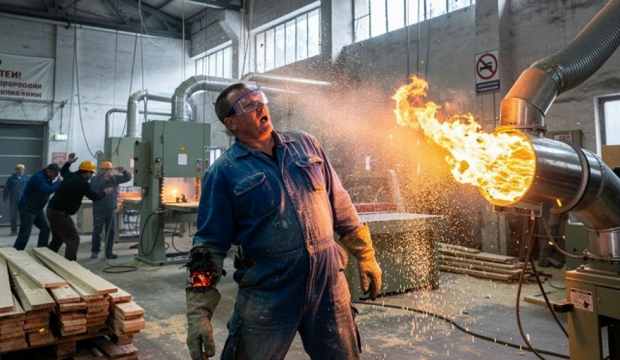 Рабочий получил ожоги из-за вспышки опилок