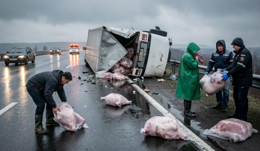 Свиные туши разлетелись после ДТП под Новосибирском