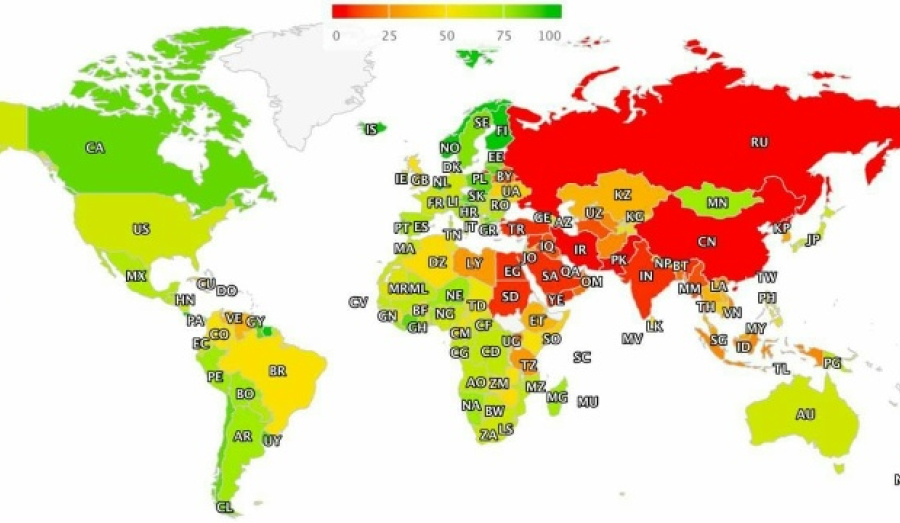 Россия — предпоследнее место по свободе интернета