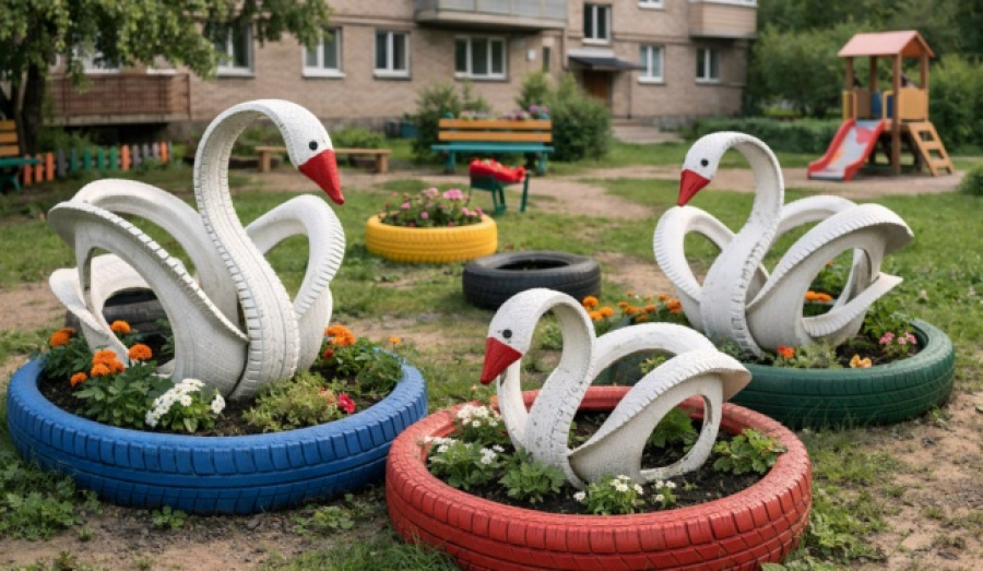 Россиян оштрафуют за украшение клумб у жилых домов покрышками